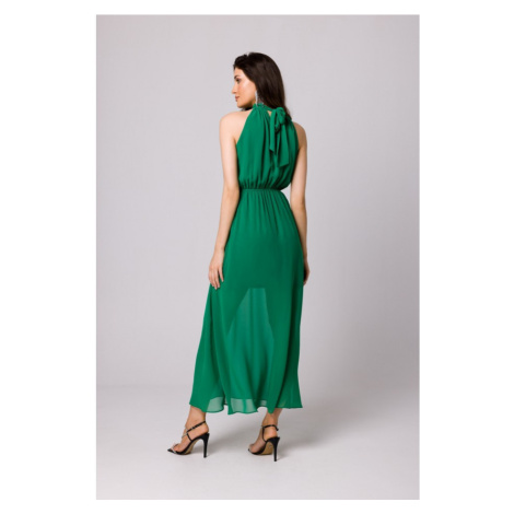 K169 Šifónové šaty so zaväzovaním za krkom - zelené