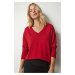 Happiness İstanbul Women's Red V-Neck Knitwear Blouse