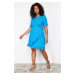 Trendyol Curve Blue Double Breasted Flounce Mini Knitted Dress