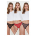 Trendyol 3-Pack Black-Multicolor Tulle Printed Thong Knitted Briefs