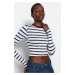 Trendyol Navy Blue Striped Premium Viscose with Soft Fabric Fitted Crop Stretchy Knitted Blouse