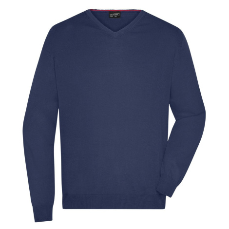 James & Nicholson Pánsky bavlnený sveter JN659 - Tmavomodrá