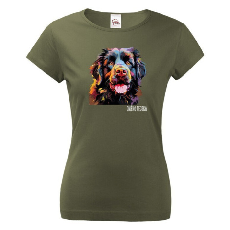 Dámské tričko s potlačou plemena Novofundlandský pes s voliteľným menom