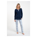 Women's pyjamas Emilly, long sleeves, long pants - navy blue/print