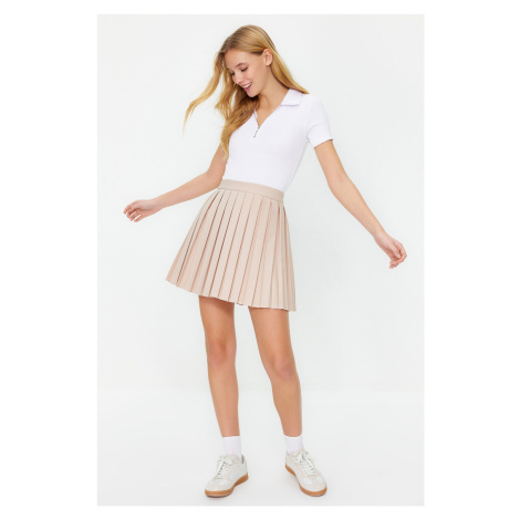 Trendyol Beige Pleated Mini Woven Skirt