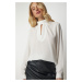 Happiness İstanbul Women's White Window Detail Flowy Crepe Blouse