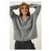 Happiness İstanbul Women's Gray Stitch Detailed Pocket Knitwear Sweater