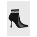 Členkové topánky Karl Lagerfeld PANDARA dámske, čierna farba, na vysokom podpätku, KL31353