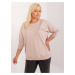 Beige women's oversize blouse with 3/4 sleeves