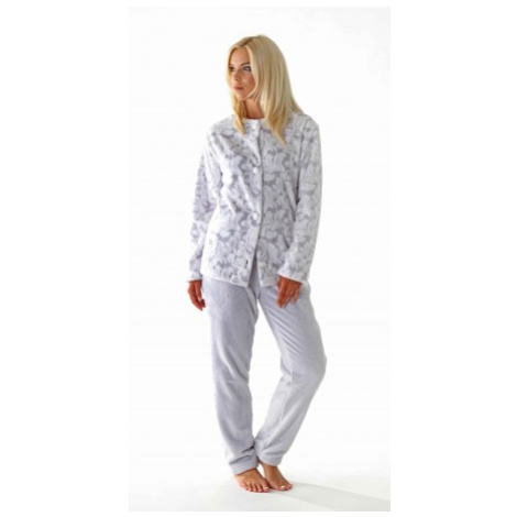 FLORA teplé pyžamo pohodlné domáce oblečenie 9102 sivá tlač na biele Vestis