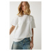 Happiness İstanbul Women's White Loose Basic Cotton T-Shirt