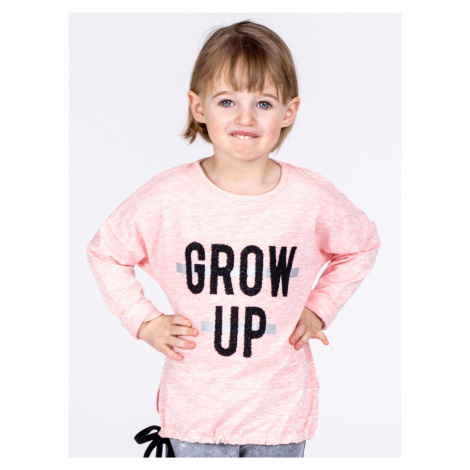 Pink cotton blouse for a girl with an inscription and hem