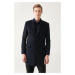 Avva Men's Navy Blue Slit Woolen Cachet Comfort Fit Relaxed Cut Coat