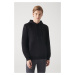 Avva Men's Black Hooded Collar 3 Thread Back Printed Regular Fit Sweatshirt