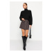 Trendyol Checkered Mini Woven Mini Skirt with Pocket and Button Detail in Brown Tweed