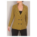 armonika Women's Yellow Stripe Patterned Four Button Cachet Jacket