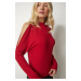 Happiness İstanbul Women's Red Stand-up collar Knitwear Blouse with Decollete