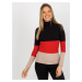 Basic black-red ribbed cotton blouse with turtleneck