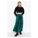 Trendyol Emerald Green Pleated Maxi Stretchy Knitted Skirt