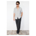 Trendyol Grey Regular Fit Short Sleeve Summer Textured Crepe Knit Shirt