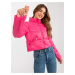 Dark pink short transitional quilted jacket with pockets