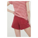 Rifľové krátke nohavice Levi's dámske, červená farba, jednofarebné, vysoký pás
