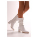 Shoeberry Women's Nollie White Heels & Ankle Boots, White Skin.