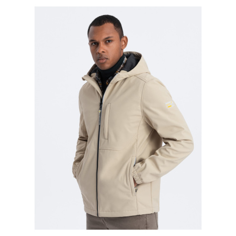 Ombre Men's SOFTSHELL jacket with fleece center - sand