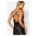 Trendyol Black Back Detailed Rope Strap Satin Woven Nightdress