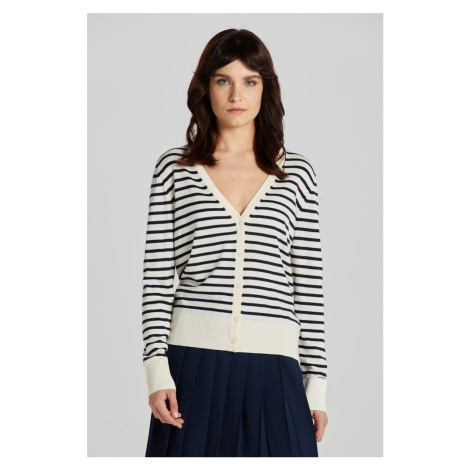 SVETER GANT FINE KNIT STRIPED CARDIGAN CREAM