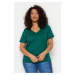 Trendyol Curve Emerald V Neck Basic Knitted T-Shirt