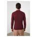 Trendyol Burgundy Men Zipper Polo Collar Knitwear Sweater