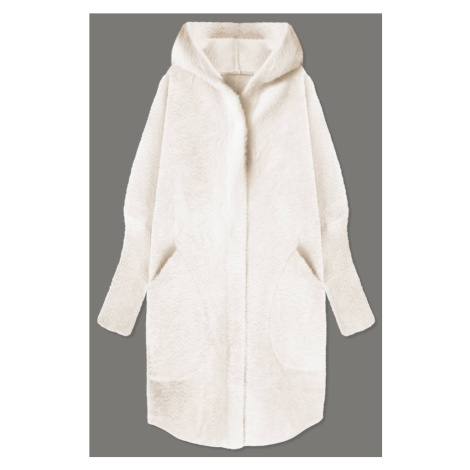 Dlhý vlnený prehoz cez oblečenie typu "alpaka" v smotanovej farbe s kapucňou (908) Made in Italy