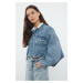 Trendyol Blue Stitching Detailed Oversize Denim Jacket