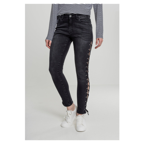 Women's Denim Pants Lace Up Skinny Pants - Black Urban Classics