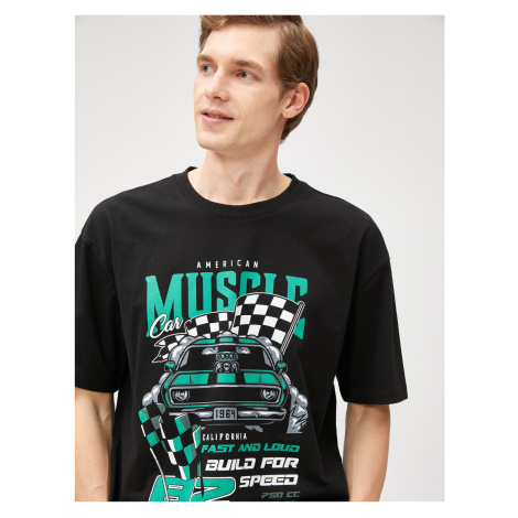 Koton Oversized T-Shirt with a Racing Print Crew Neck Half Sleeves.