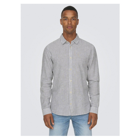 White-Blue Men's Striped Shirt with Linen Blend ONLY & SONS Caid - Men's