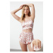 Trendyol Powder-Multicolored Cherry Patterned Ruffle and Back Strap Satin Woven Pajama Set