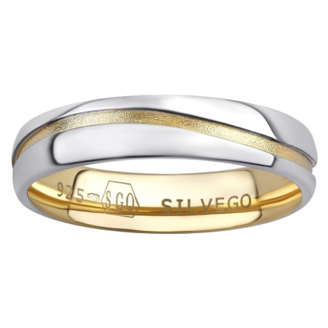 Snubný strieborný prsteň MARIAGE pozlátený žltým zlatom Silvego