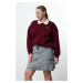 Trendyol Curve Claret Red Embroidered Wide Pattern Plus Size Knitted Sweatshirt with Inside Coll