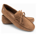 Ombre Men's moccasin leather shoes with thong and driver sole - brown