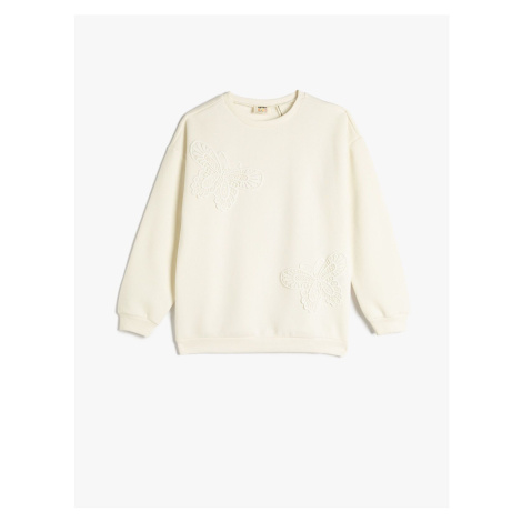 Koton Butterfly Sweatshirt Raised Appliqué Crew Neck