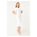 Lafaba Women's White Ruffle Midi Dress