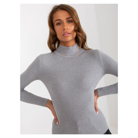 Grey sweater with ribbed turtleneck