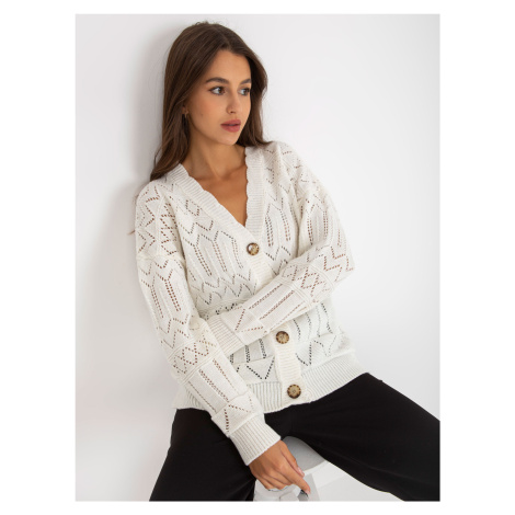 Ecru openwork summer sweater with neckline in V RUE PARIS