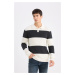 DEFACTO Standard Fit Polo Collar Striped Knit Sweater