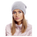 Women's cap with fur pompom, light gray