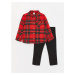 LC Waikiki Long Sleeve Plaid Patterned Baby Boy Pants and Shirt Set of 2