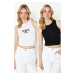 Trendyol Black-White Embroidered 2-Pack Fitted Crop Halter Neck Ribbed Flexible Knitted Undershi