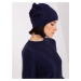 Navy blue knitted beanie with appliqué